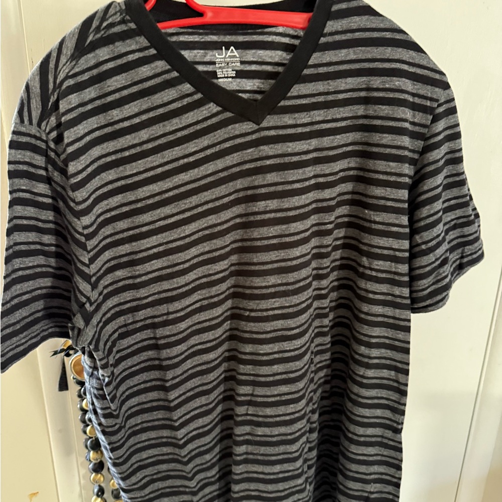John Ashford Black and Gray Striped Tee